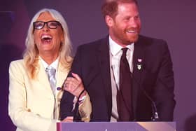 The Duke of Sussex with Gaby Roslin on stage during the WellChild Awards
