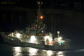 Border Security Command vessel HMC Vigilant returns to the Border Security Command compound in Dover, Kent, following a small boat incident in the Channel