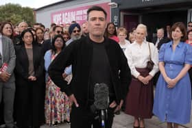 Andy Burnham and his wife outside the Labour Party conference 2026 in Liverpool