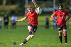 Bailey Bache lands one of his seven successful kicks Picture: Trevor Patchett