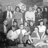 Staff outside Whitchurch Old Rectory, 1944. This is the watch of Miss Betty Morris, later Mrs Betty Hayes, of Shrewsbury. She is kneeling middle row, third from right. Next to her, fourth from right, is Gwyneth Roberts of Shrewsbury (later Mrs Hoadley).