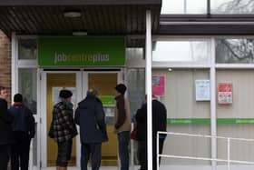People standing outside a job centre