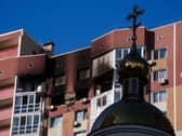 A damaged residential building in Kyiv
