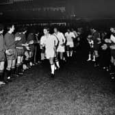 Alan Ball leads out England on the big night at the Bucks Head.