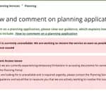The message currently displayed on Powys council's planning portal website page. PCC