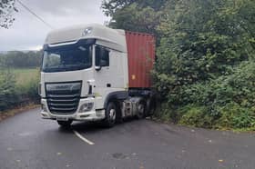 Image showing the jackknifed lorry on the  B4214