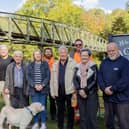 Councillor Carolyn Healey and others at the Jackfield and Coalport Memorial Bridge after its restoration 
