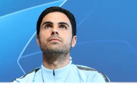 Mikel Arteta during a press conference as Manchester City assistant manager