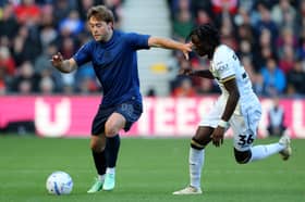 Mateus Mane puts Boro’s Aidan Morris under pressure