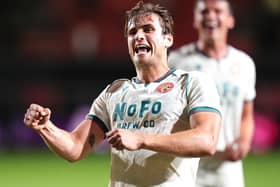 Aaron Pressley celebrates after a Walsall match