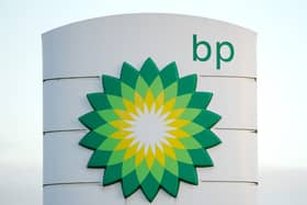 The sign for a BP filling station
