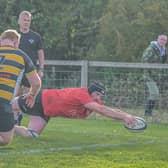 Regan Jordan scores a late consolation try for Ludlow at Shipston Picture: Trevor Patchett