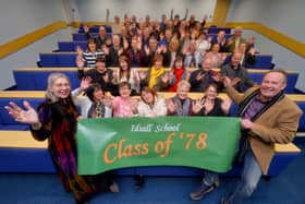 PICTURE FROM THE ARCHIVE: Former classmates gathered at Idsall School in Shifnal in 2020 for a memorable school reunion. Event organisers Dr Anne Woolridge (née Baston) from Albrighton (far left) and Nick Billingham from Shifnal (far right) led the group as the old friends reconnected and caught up on their lives since leaving school. Were you part of the Class of '78 at Idsall School, or do you recognise any familiar faces in the crowd?