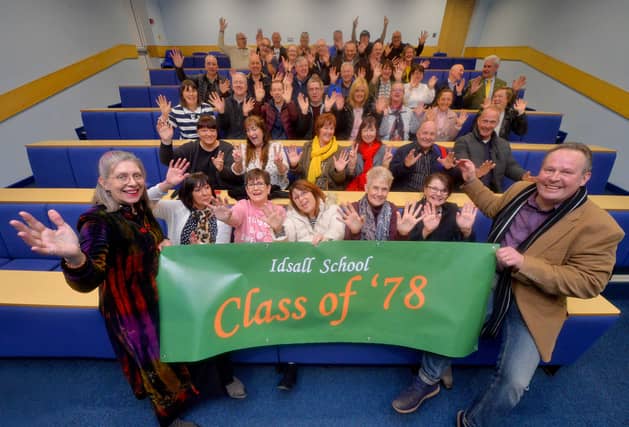 PICTURE FROM THE ARCHIVE: Former classmates gathered at Idsall School in Shifnal in 2020 for a memorable school reunion. Event organisers Dr Anne Woolridge (née Baston) from Albrighton (far left) and Nick Billingham from Shifnal (far right) led the group as the old friends reconnected and caught up on their lives since leaving school. Were you part of the Class of '78 at Idsall School, or do you recognise any familiar faces in the crowd?