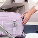 The 20-litre cabin backpack is available in purple and black and features multiple compartments for travel essentials.