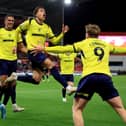 Middlesbrough’s Neto Borges, centre, celebrates his late winner against Stoke