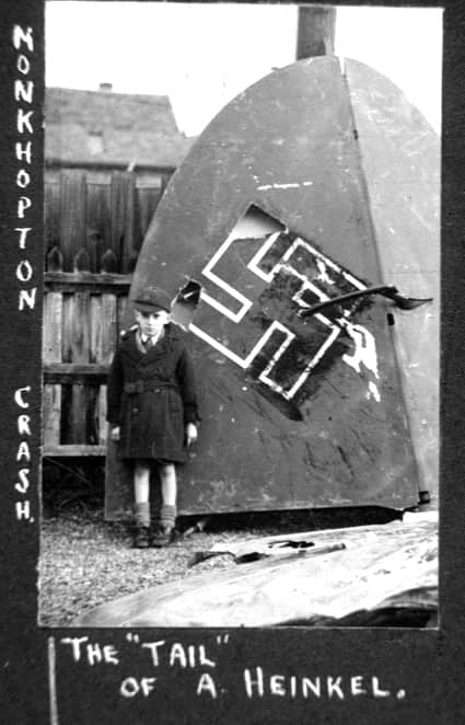 The tail of the Heinkel bomber which came down near Bridgnorth was put on display in the town