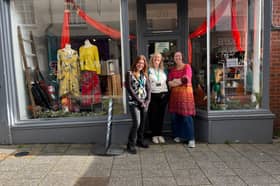 Shop staff and area manager Annette Wallis outside the temporary Whitchurch shop.