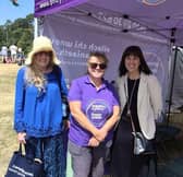 Cllr Sandra Davies (left) visiting the fostering stand at this year’s Royal Welsh Show. With her are Chief Executive Emma Palmer (right) and Caroline Mears from the council’s Fostering Team.