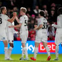 Tomas Soucek (left) celebrates scoring