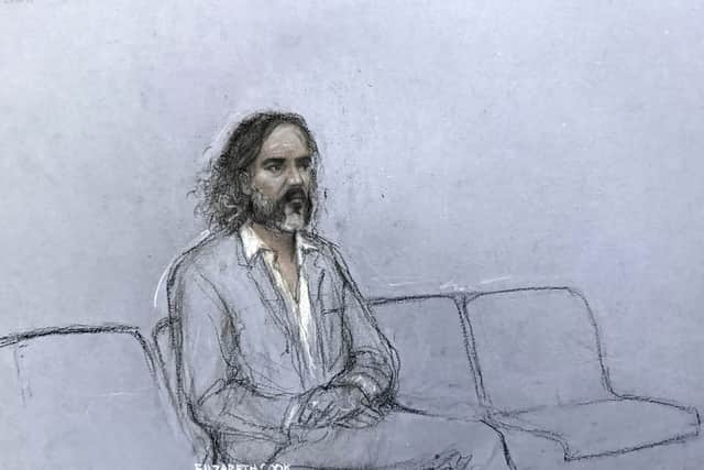 Court artist sketch of Russell Brand (Elizabeth Cook/PA)