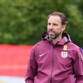 Gareth Southgate takes an England training session.