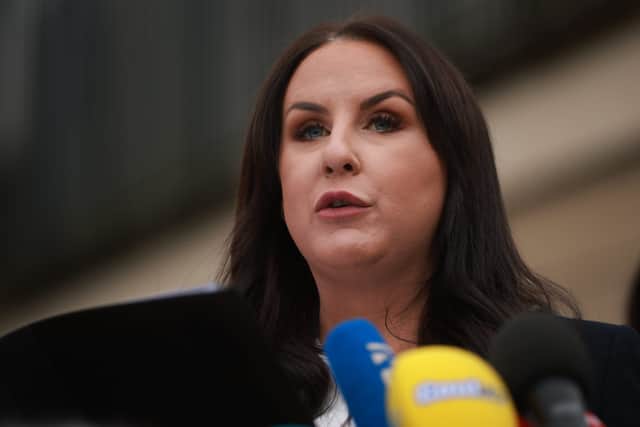 Detective Chief Inspector Leah Crothers speaking to the media outside Newry Crown Court (Liam McBurney/PA)