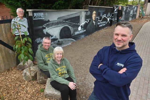 Artist Adam Pekr with trustee John Snell, volunteer Julian Hill, and gardeners Jo and Andi Butler
