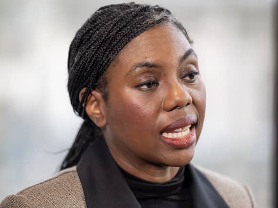 Kemi Badenoch speaking to the media