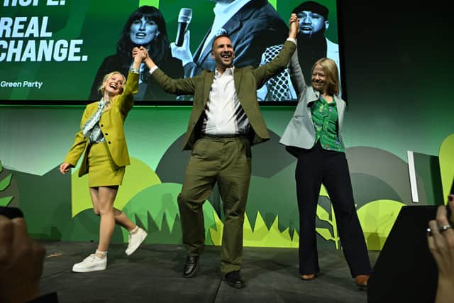 Green Party leader Zack Polanski with party MPs Hannah Spencer (left) and Sian Berry (right) (Will Colebourne/PA)