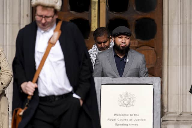 Deputy Green Party leader Mothin Ali walking out of the Royal Court Of Justice to make a statement (Jordan Pettitt/PA)