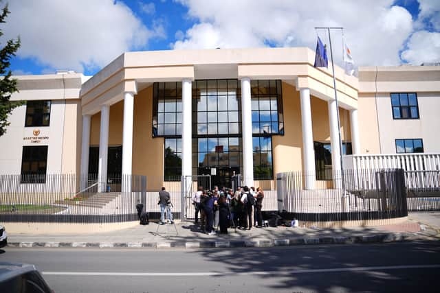 Lawyer Alexandros Alexandrou speaking to journalists outside Paphos District Court in Cyprus (James Manning/PA)
