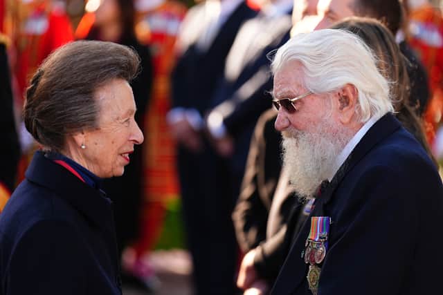 Anne spoke with 100-year-old former Irish Guards serviceman John Barber (Aaron Chown/PA)