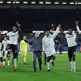 Wolves players celebrate their comeback win over Burnley