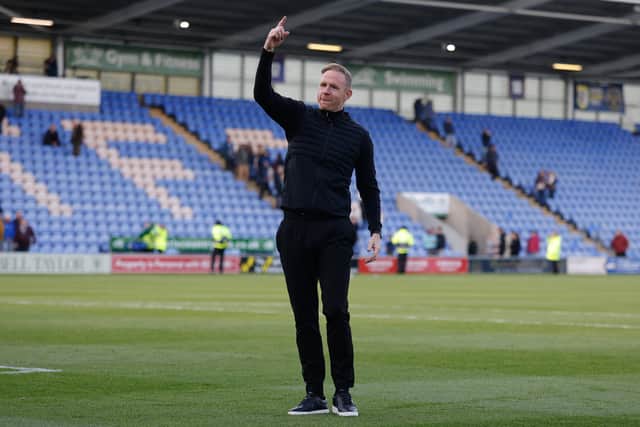 Gavin Cowan manager / head coach of Shrewsbury Town reacts at full time