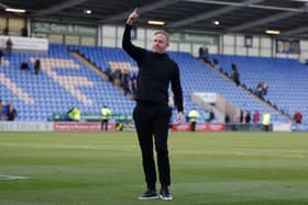 Gavin Cowan manager / head coach of Shrewsbury Town reacts at full time