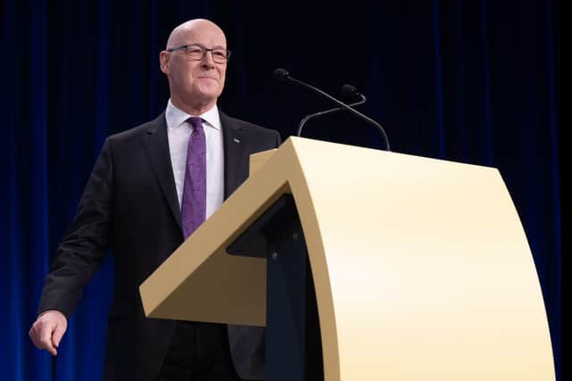 John Swinney delivers his keynote speech in Aberdeen (Jane Barlow/PA)