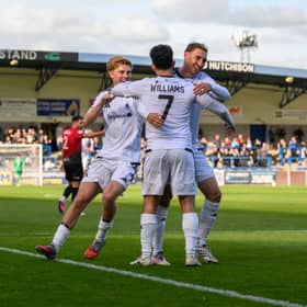 AFC Telford United's Charlie Williams fires the equaliser at home to Darlington.