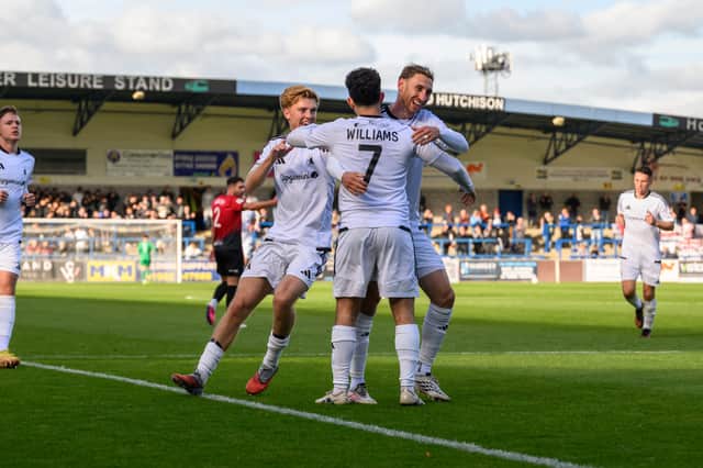 AFC Telford United's Charlie Williams fires the equaliser at home to Darlington.