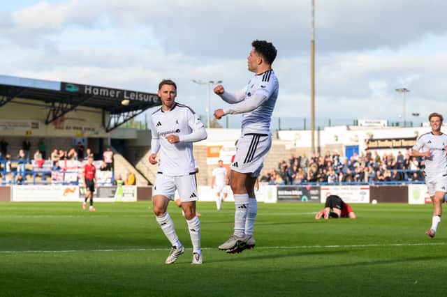 Charlie Williams celebrates after equalising for AFC Telford United Picture: Kieren Griffin