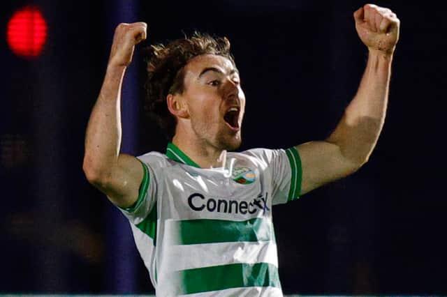 Saints' Dan Williams celebrates after scoring the winning goal against Airbus UK Broughton Picture: James Baylis/FAW