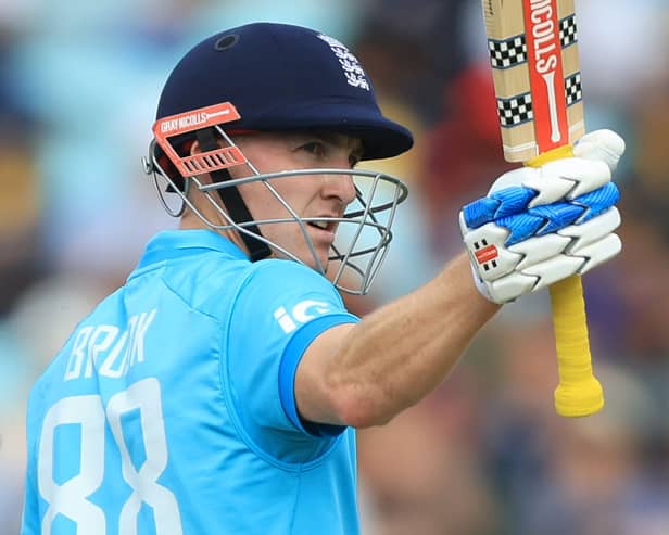 Harry Brook raises his bat