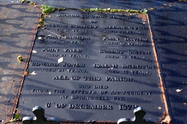 The names of the eight victims on the tomb at Dawley