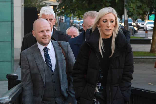 Orange Order legal representative and loyalist spokesperson Jamie Bryson (left) and DUP MP Carla Lockhart (right) Belfast High Court (Liam McBurney/PA)