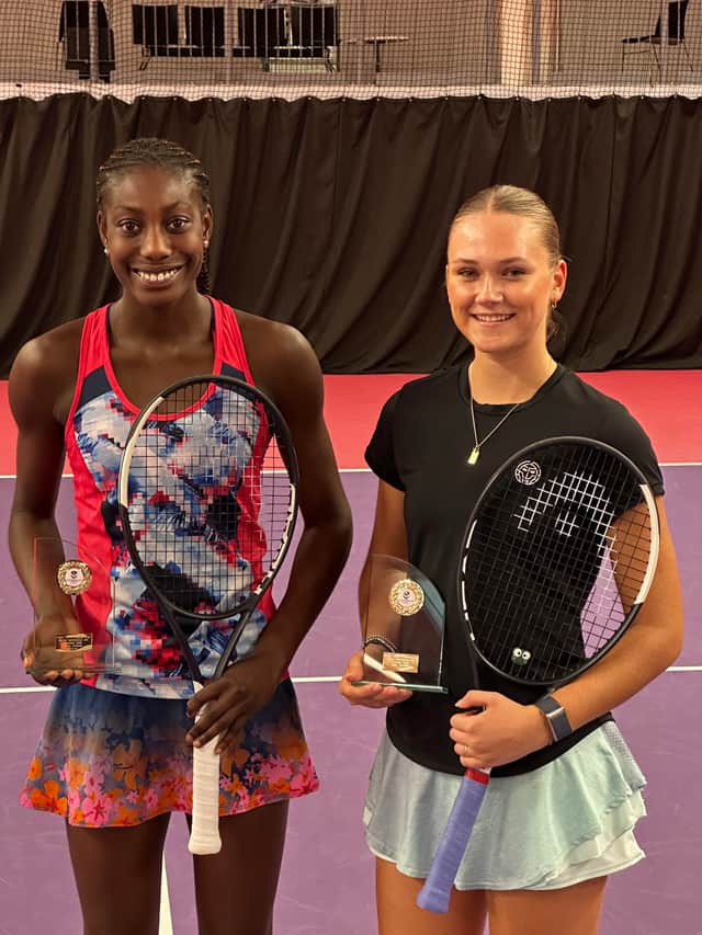 Gwen Klu and Helena Geissler from Ellesmere College after winning the ITF doubles event in the Lexus J60 Junior International