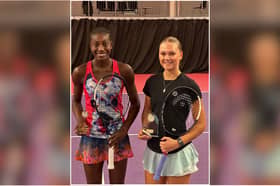 Gwen Klu and  Helena Geissler from Ellesmere College after winning the ITF doubles event in the Lexus J60 Junior International 