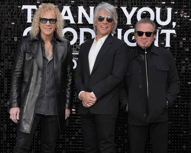 David Bryan, Jon Bon Jovi and Tico Torres attend the UK premiere of Disney+ series Thank You, Goodnight: The Bon Jovi Story, at the Odeon Luxe, Leicester Square, London, in 2024