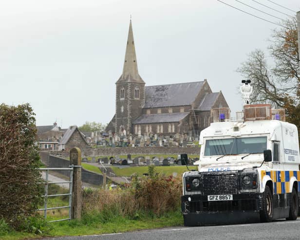 A PSNI vehicle close to Drumcree Church in Portadown, Co Armagh