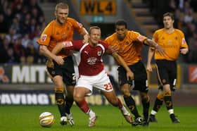 Darren Ward in Wolves action alongside Karl Henry