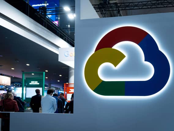 Google Cloud logo in an office building